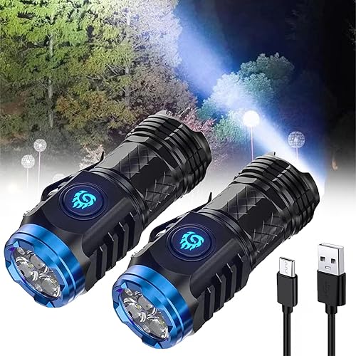 KCRPM Linterna alemana Monster Mini Flash Super Power de tres ojos, linterna LED recargable de alta potencia, 5 modos de zoom IPX7, linterna