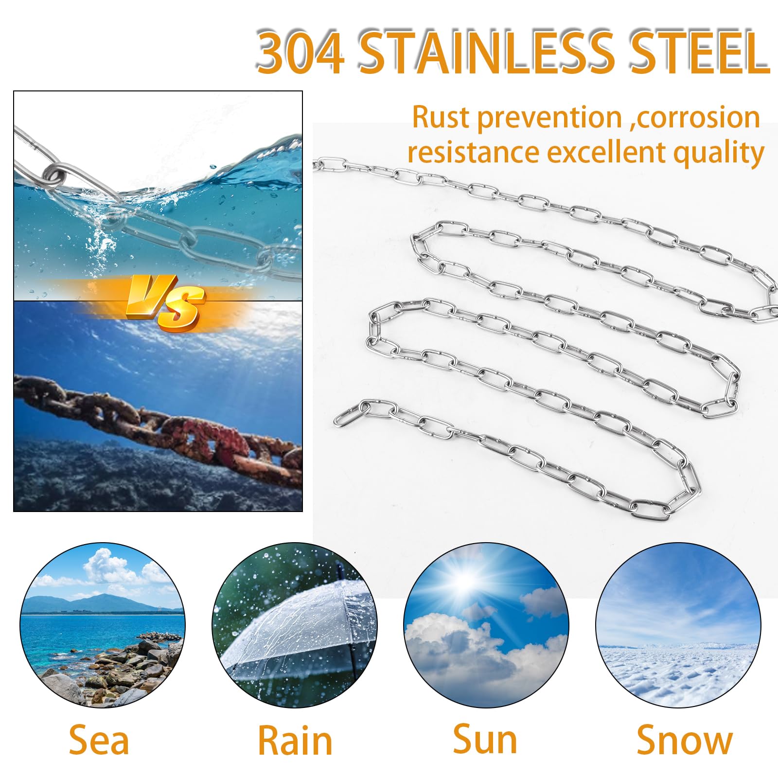 JMIATRY 10m - Ø 3 mmchainette metal 304, chaine de levage Chaîne en Acier Inoxydable pour clôture, Promenade et Chaîne de Chien, Chaîne De Séchage, Charge Maximale de 80KG