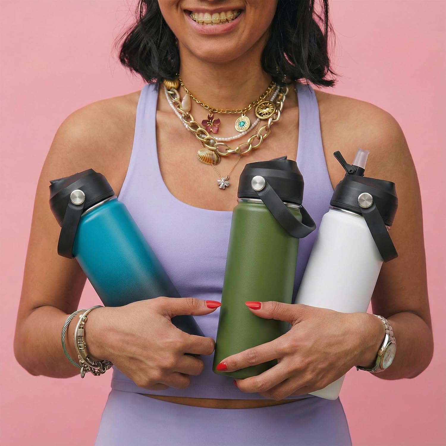 18oz Insulated Stainless Steel Water Bottle, Wide Mouth Double Wall Vacuum, Silicone Straw, Sweat & Leak Proof, BPA Free Insulated Water Flask for Travel, Keep Cold 24h Hot 12h, Green - Image 3