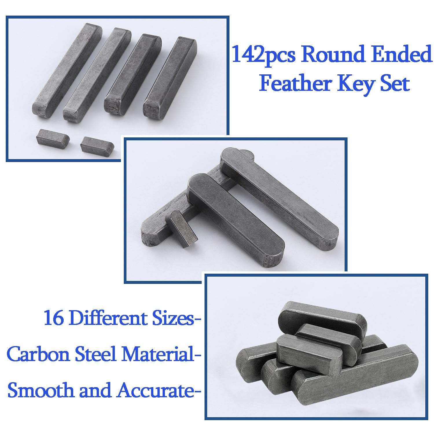 WeqeYent 142 Pcs Round Ended Feather Key Set, 8mm-35mm 16 Sizes Parallel Drive Shaft Keys Stock Assortment for Fasteners Mechanical Industr - Image 3