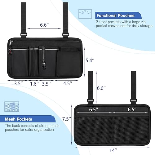 Miniatura 39 de FINPAC Bolsa de almacenamiento lateral para silla de ruedas con soporte para tazas, bolsa de accesorios para reposabrazos de silla de ruedas