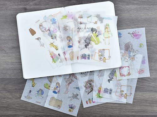Miniatura 5 de 12 hojas de lindas calcomanías washi kawaii animales artesanales calcomanías decorativas para álbumes de recortes, planificador diario, collage