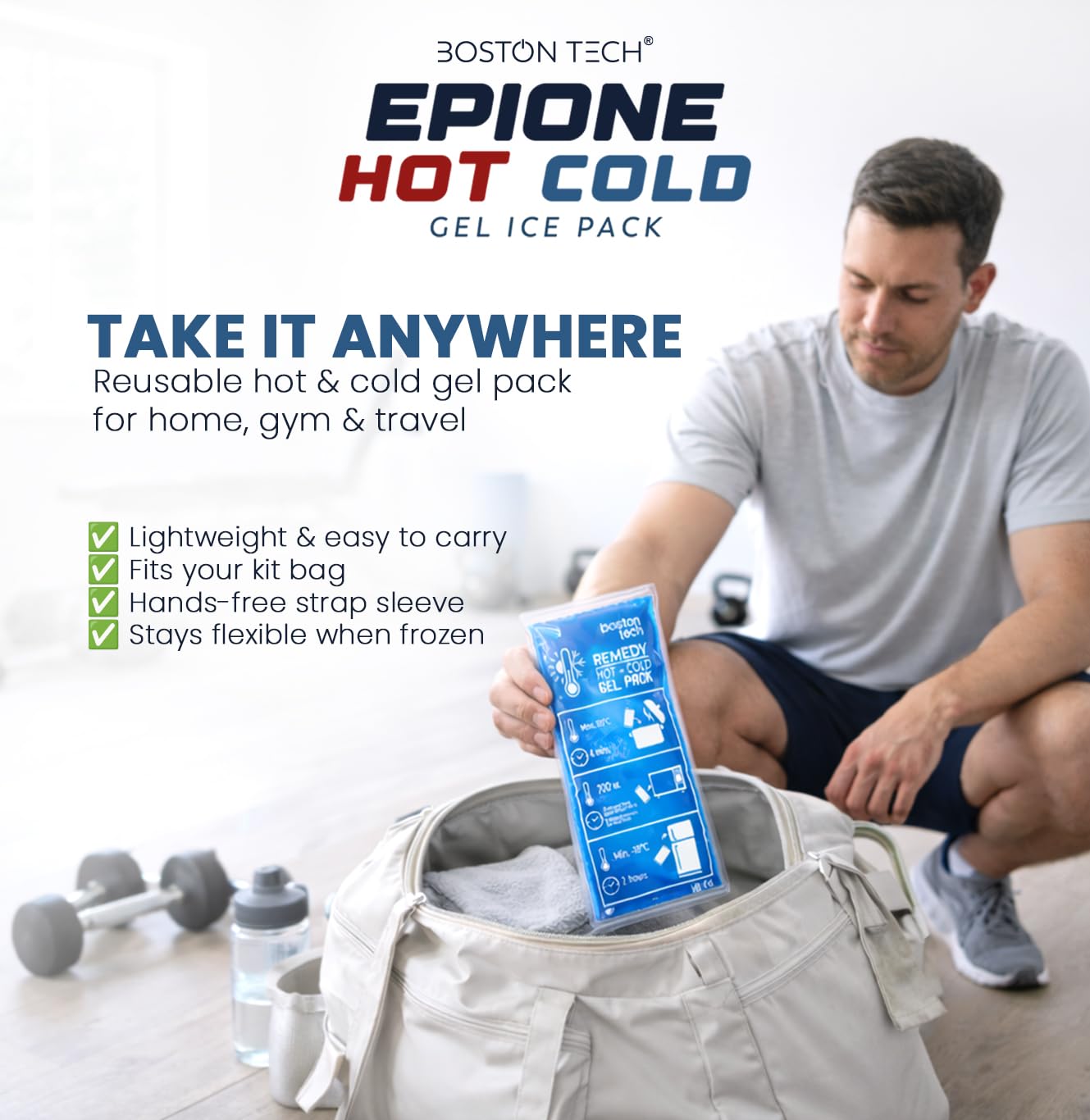Boston Tech REMEDY Torba żelowa na ciepło i zimno z wielopozycyjnym pokrowcem, idealna terapia na urazy, regenerację mięśni, fizjoterapię i do użytku domowego (2 sztuki)
