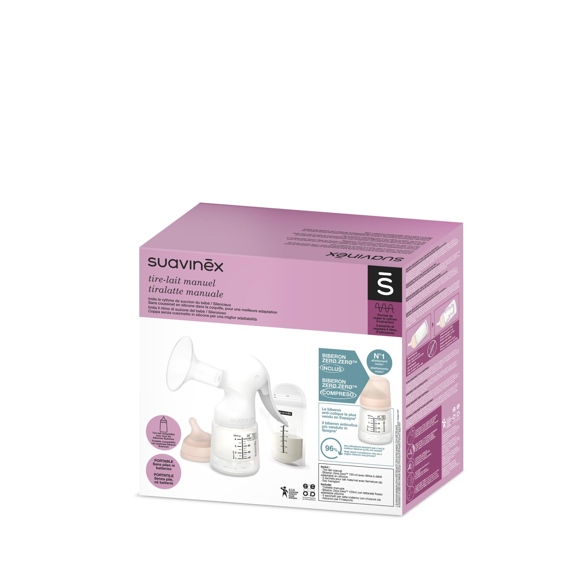 Tire-lait électrique avec biberon anti-colique Zerø.Zerø 120 ml - Suavinex