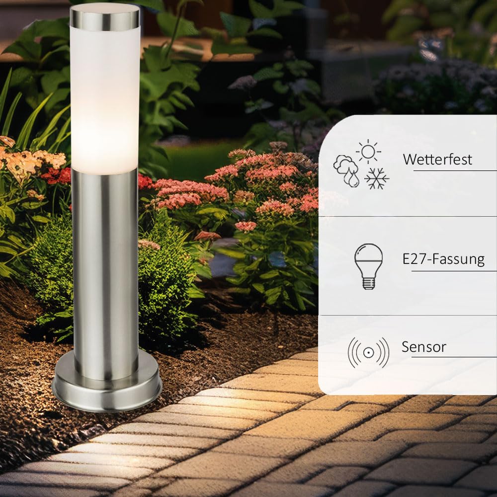 4er Set Steh Leuchten Außen Weg Beleuchtungen Edelstahl Stand Lampen Bewegungsmelder IP44 E27