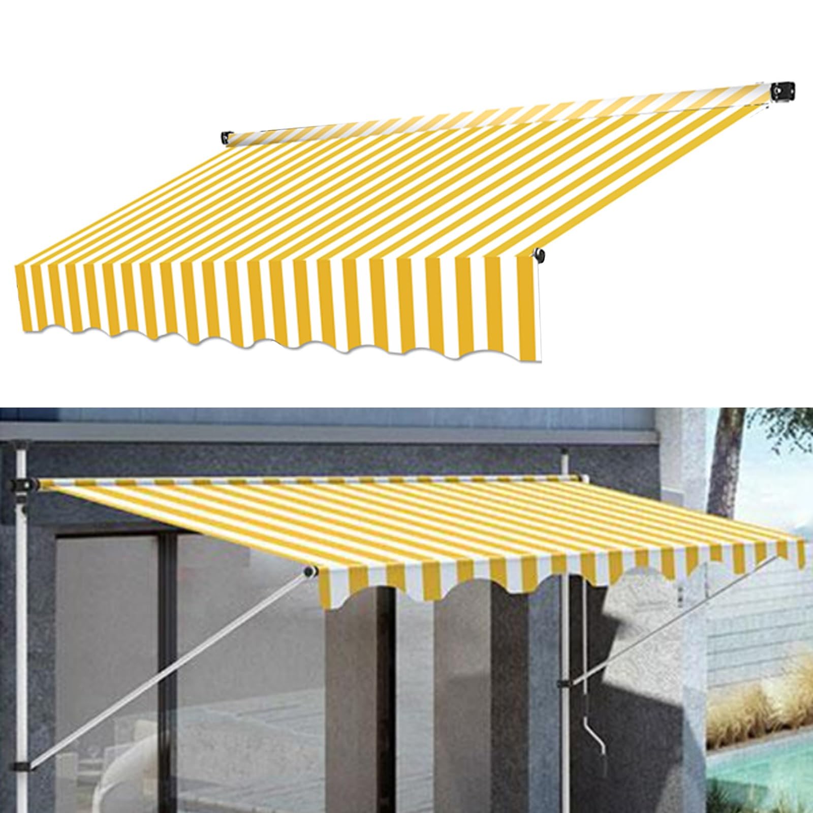 Manuale Retrattile Terrazza Tenda da Sole Sostituzione Tessuto Impermeabile (Senza Telaio) Tenda Impermeabile Tenda da Sole Copertura per Veranda Tettoia per Patio Esterno (Color : Yellow+wh