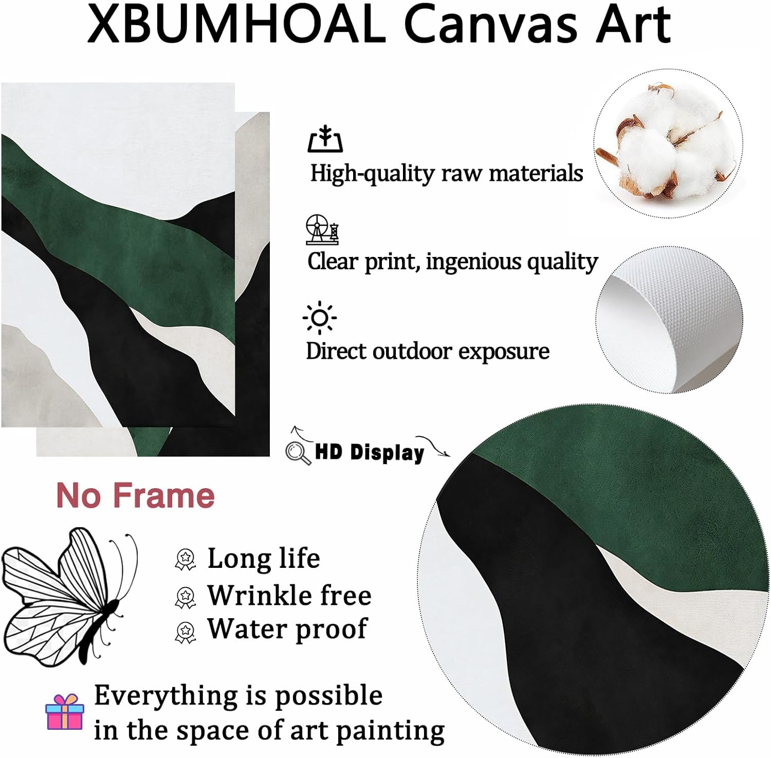 Dark Green And Black Abstract Canvas Wall Art Black Beige And Green Artwork Modern Abstract Prints Black And Beige Pictures Mid Century Modern Painting Modern Abstract Poster Decor 16x24inch No Frame