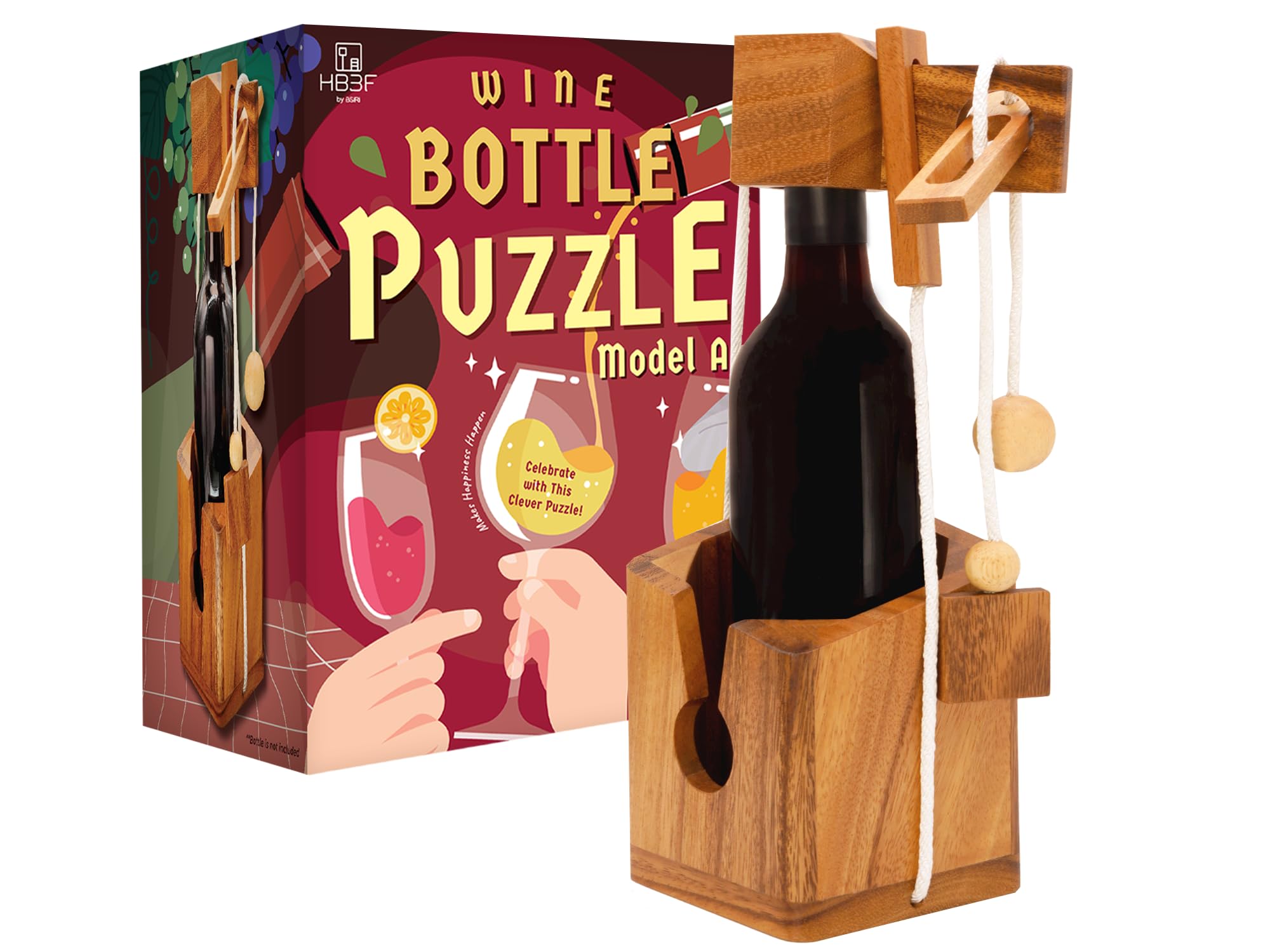 BSIRI Bottle Puzzle - Challenging 3D Wooden Bottle Holder and Bottle Lock Puzzle Games for Adults. Functional Bottle Storage, Ideal Bottle Lover Gifts, Fun Gifts, Game Night and Rustic Room Decor