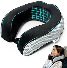 Enerfero Neck Pillow for Travel, Office, Airplane, Train or Car, Memory Foam Pillow with Adjustable Cord (Grey, Mesh)
