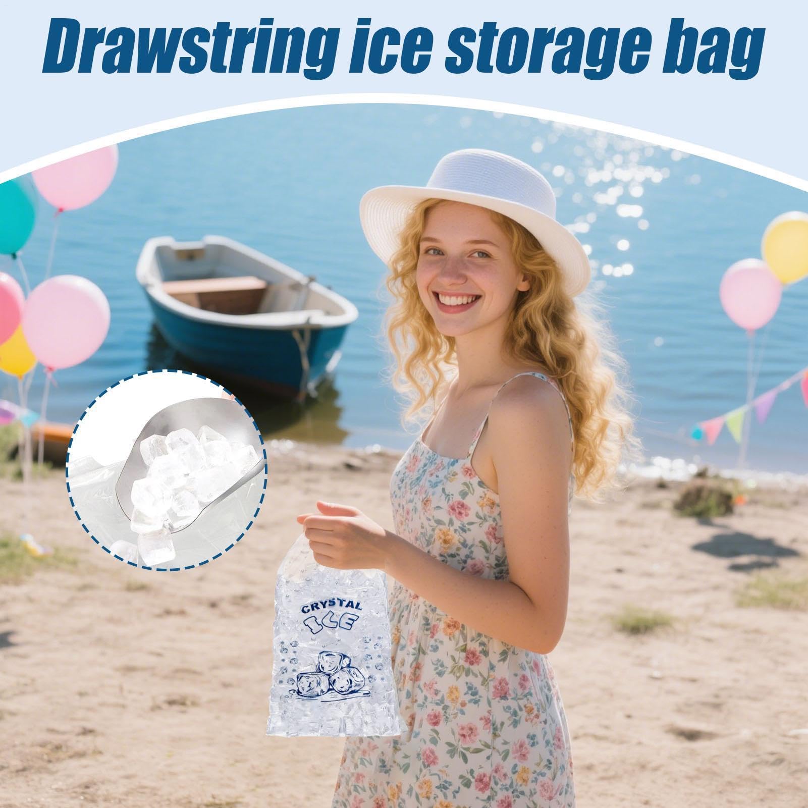 Sacs pour machine à glaçons, sacs de congélation | Rangement portable avec cordon de serrage pour livraison de nourriture, plage, voyages, pique-niques, épicerie, shopping, camping en plein air