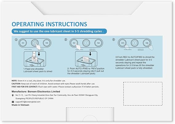 BONSEN Paper Shredder Sharpening & Lubricant Sheets-Pack of 50