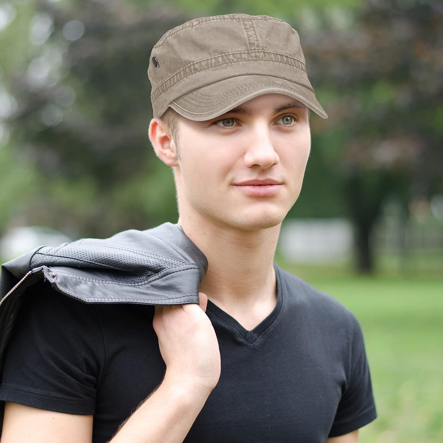 Geyoga Army Cap 2 Pieces Cadet Military Hat for Men Women Washed Cotton Flat Top Cap Unisex Outdoor Sports Casual Sun Hat - Image 7