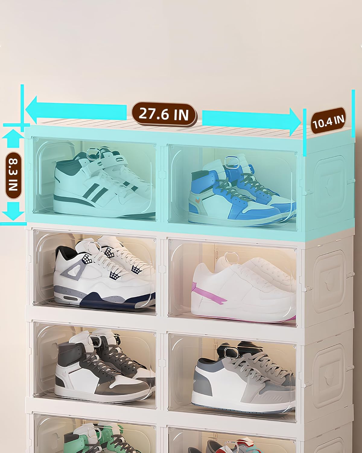 X-Large Foldable Shoe Rack Organizers Plastic Stackable Shoes Storage Boxes Sneaker Container Bin Holder with Lids for Entryway, Closet 6 Tier - 27.6" W Hold 12 Pairs