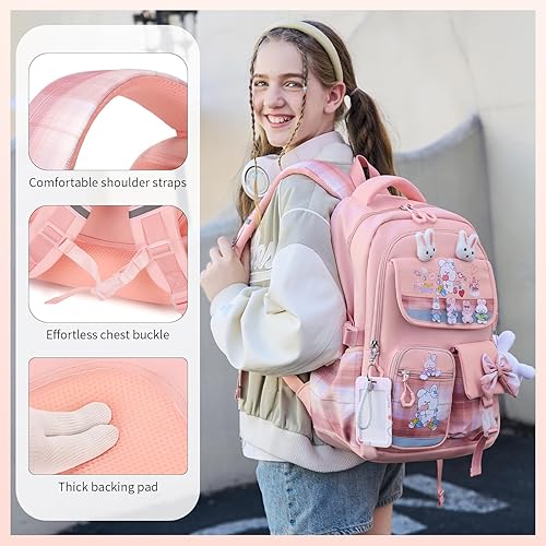 Miniatura 6 de Mochila escolar para niñas, 3 piezas, con lonchera, juego de mochila para adolescentes y niñas, linda mochila escolar para niños y niñas adolescentes