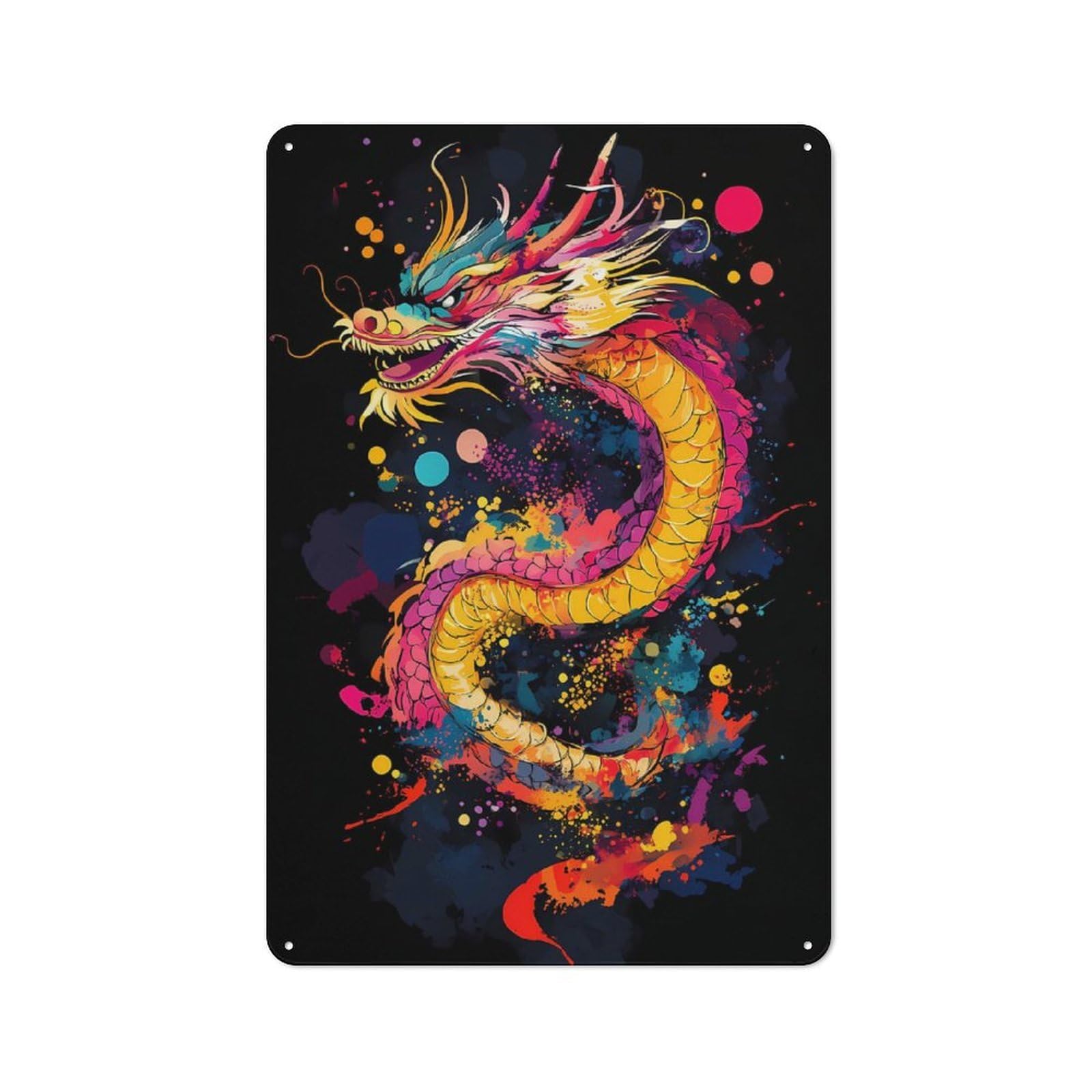 Junmoney Colorful Japanese Dragon Art Metal Wall Sign 30X20cm Featuring For Home Bar Wall, For Themed Interiors In Home Bars And Entertaining Spaces