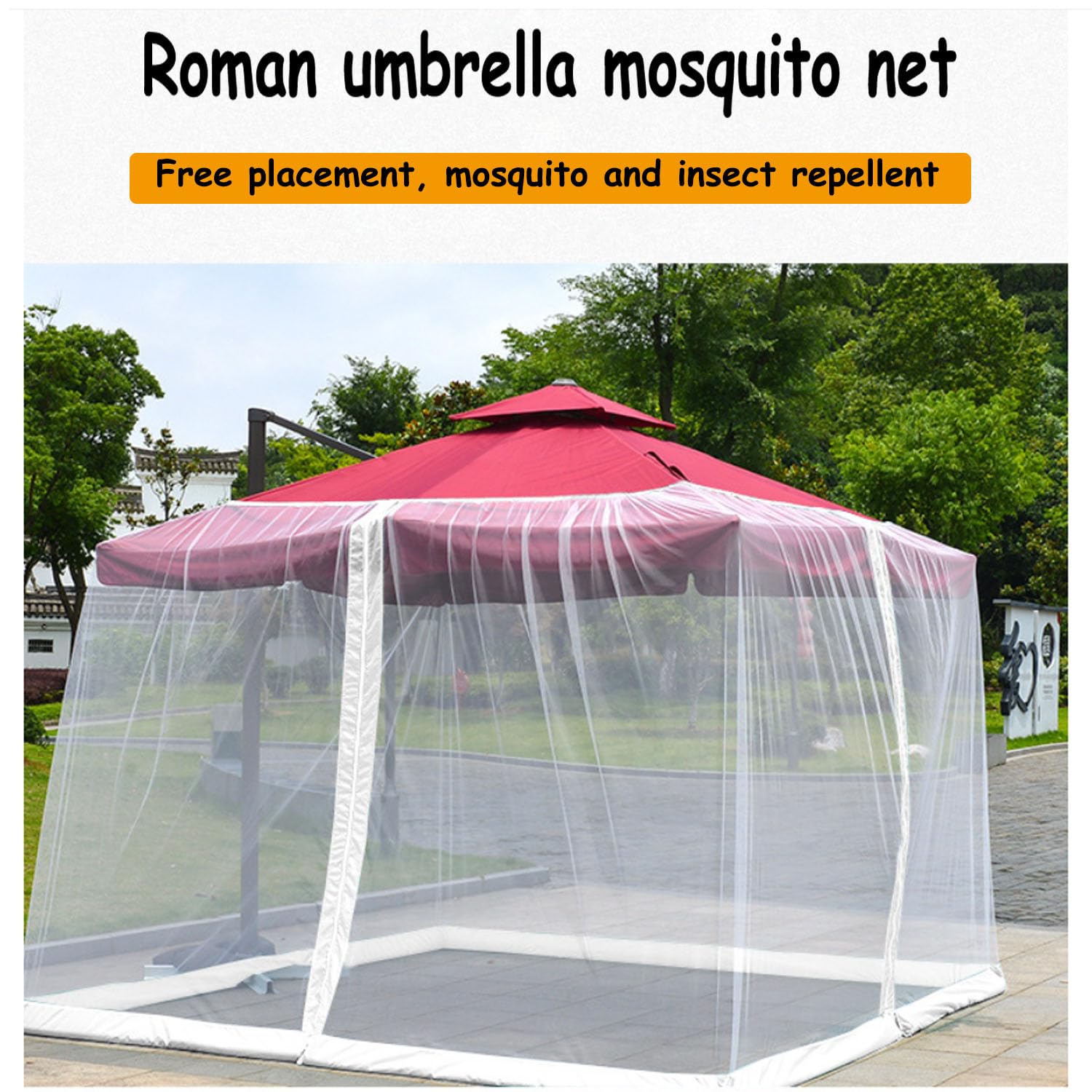 Moustiquaire Parasol Carré de 3X3 m pour Jardin Exterieur Gazebo (Noir) | Moustiquaire pour parasol déporté, Protection insectes pour parasol, Moustiquaire rectangulaire de jardin, table