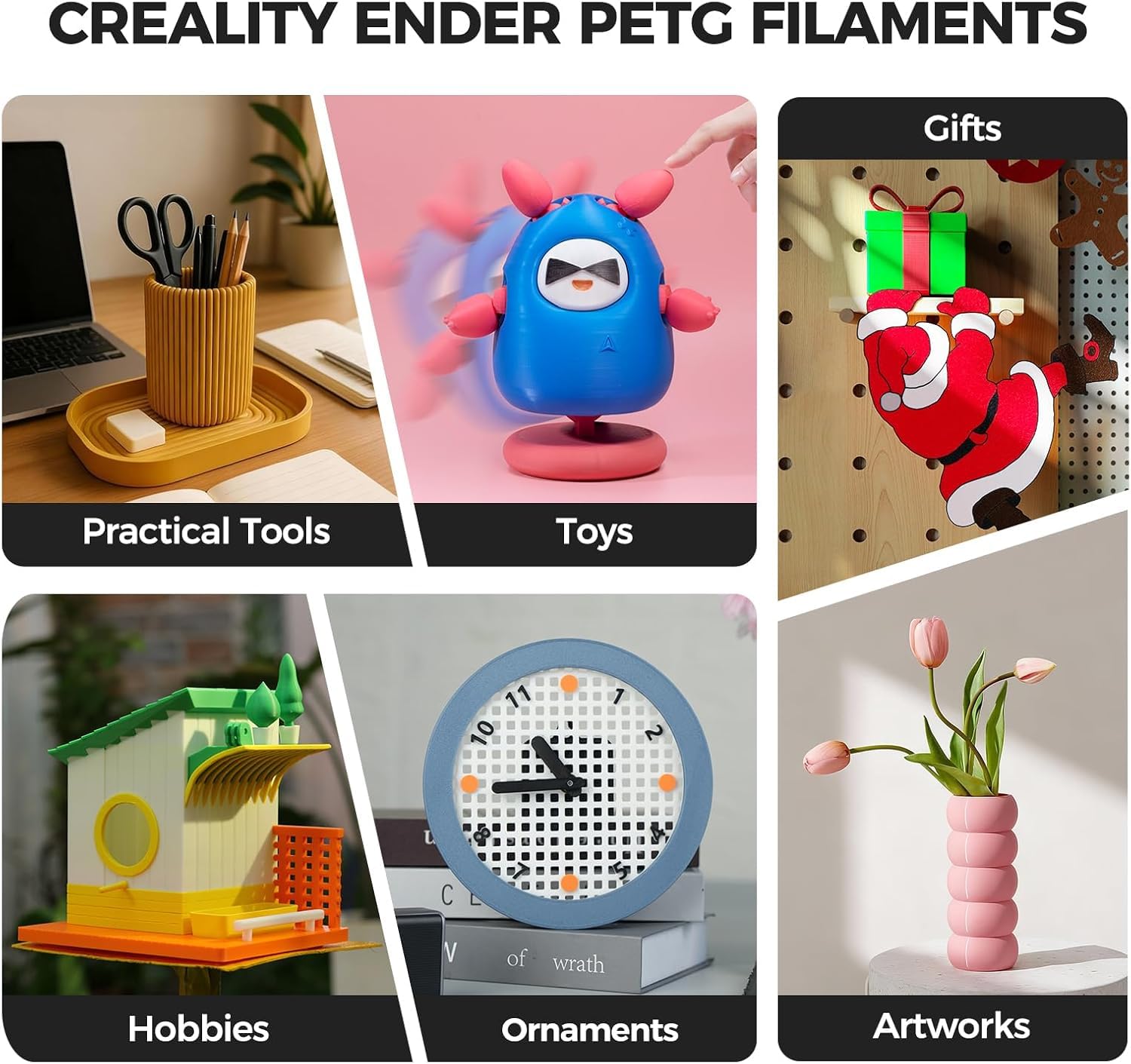 Creality Filament PETG 1,75 mm pour imprimante 3D Ender, 4 kg Noir