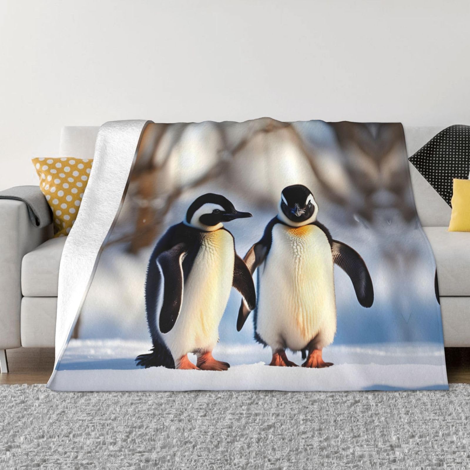 Couverture polaire anti-froid flanelle peluche pingouin canapé