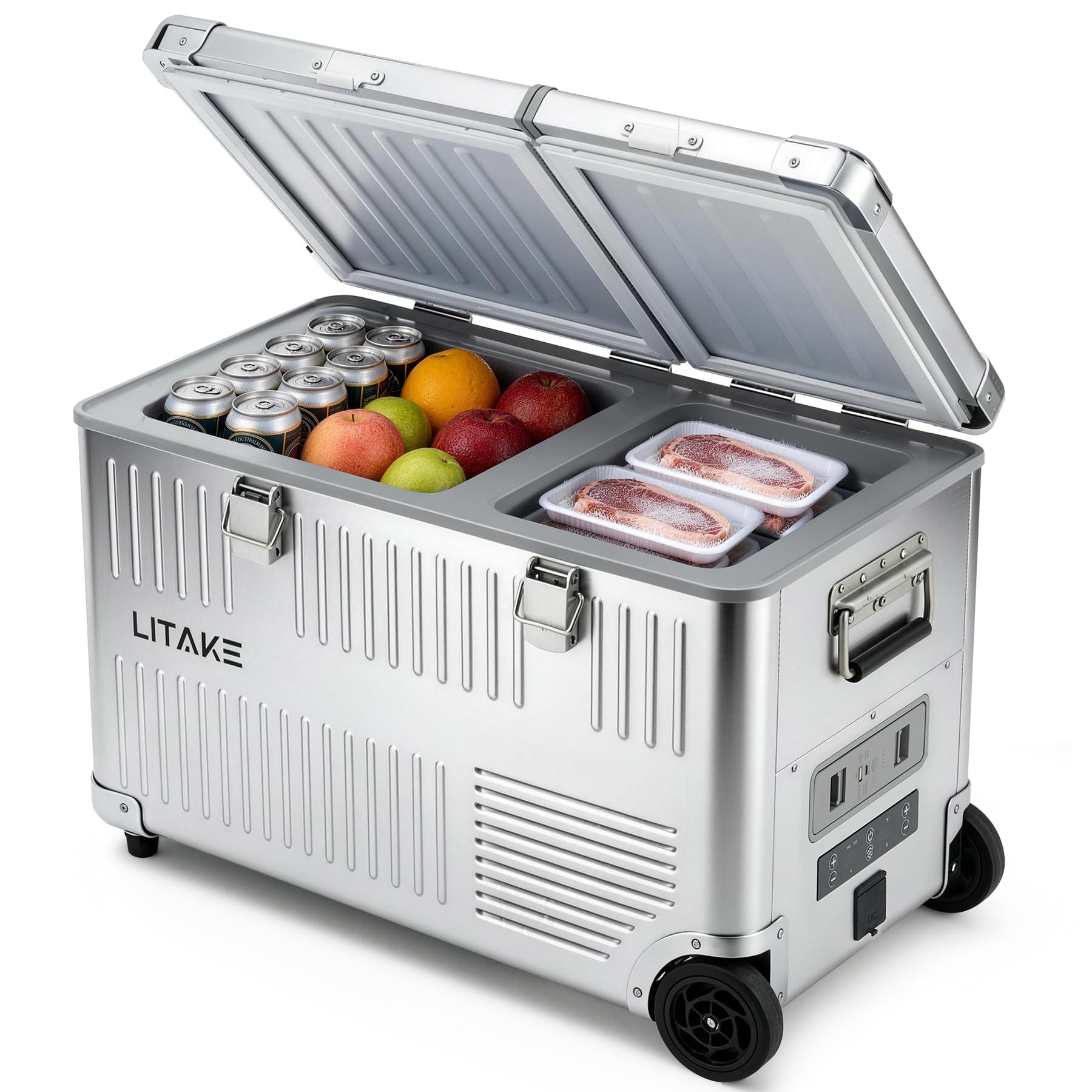 Amazon.co.jp: Litake アルミ製 車載冷蔵庫 40L 2室 -20℃～20