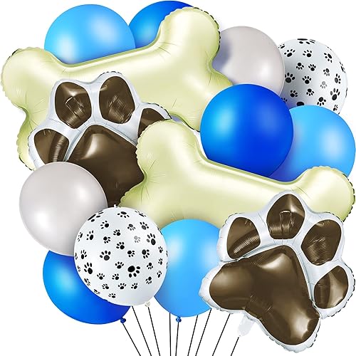 Miniatura 8 de Juego de 46 piezas de decoración de globos con temática de perro con estampado de patas y globos de hueso para mascotas, cachorros, baby shower,
