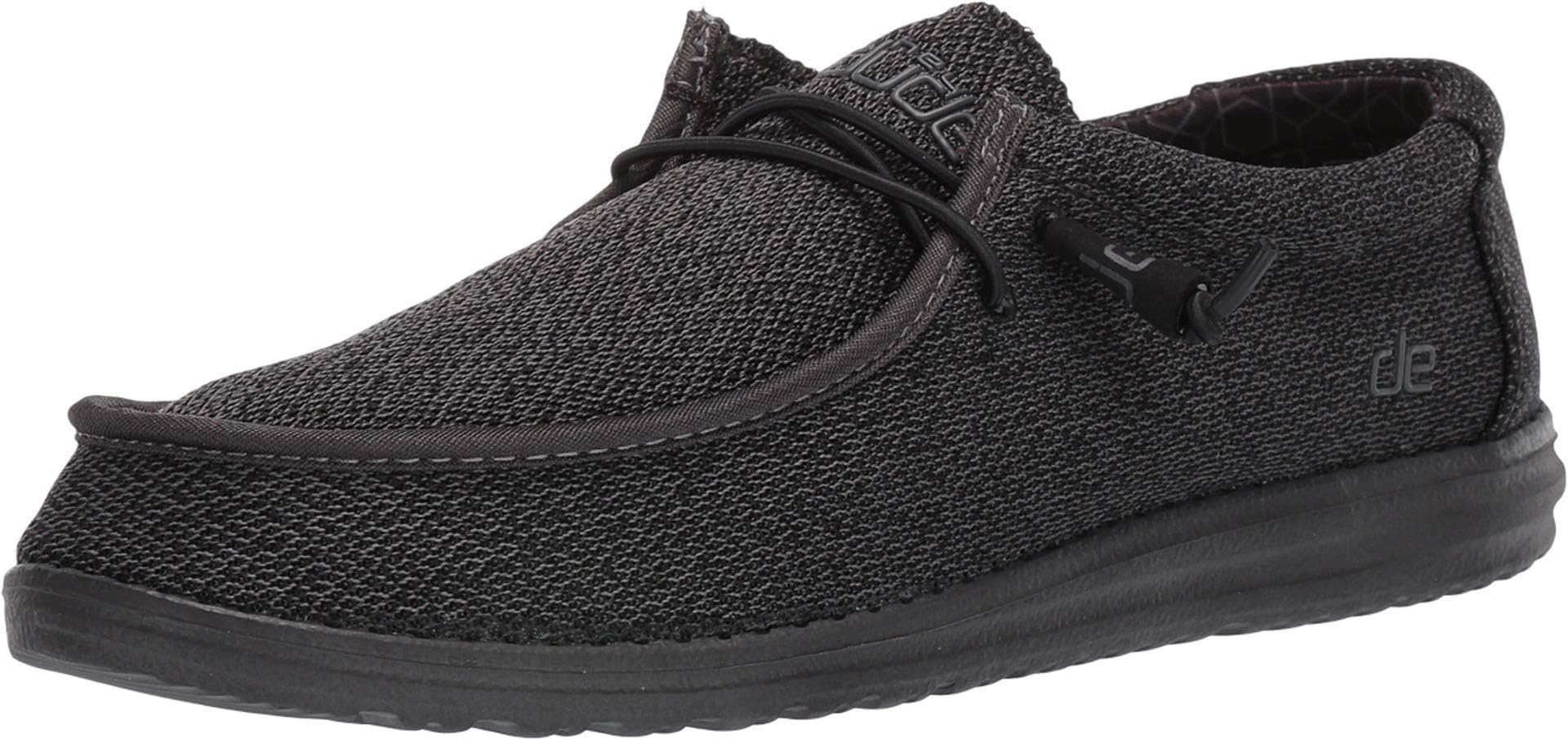 HEYDUDE Men's Wally Sox Micro Total Black Size 10 | Men’s Shoes | Men's Lace Up Loafers | Comfortable & Light-Weight