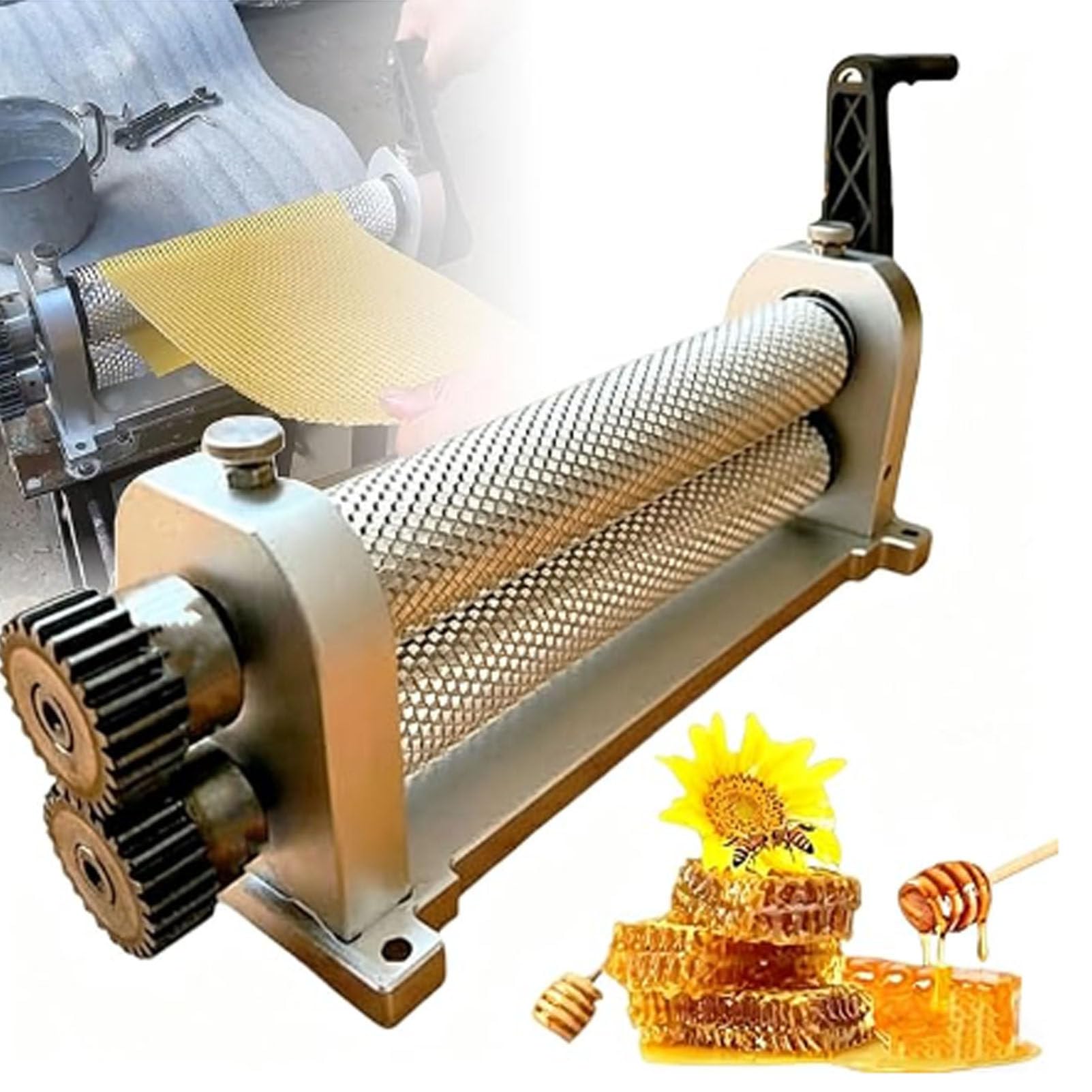 Verstellbarer Prägeapparat für Bienenwachs-Mittelwände,Handbetriebene Wachspresse mit 3 Zellgrößen, Tischgerät für Imker zur Herstellung eigener Mittelwände 5.1mm