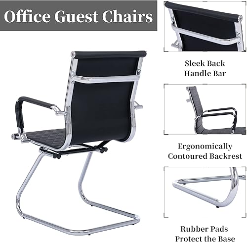 Miniatura 6 de RIVOVA Silla de invitados de oficina silla de recepción silla de sala de conferencias con brazos y base de trineo moderna silla de computadora de