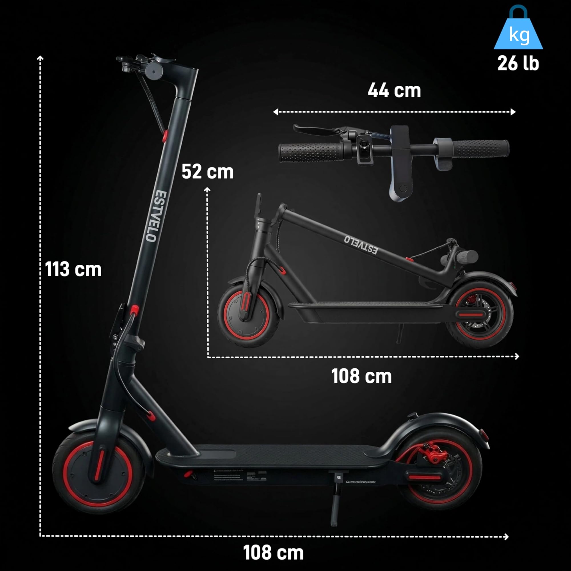Trottinette électrique pliable pour adultes, portée de 20/40 km, pneu à plat de 21,6 cm, contrôle par application, double freinage