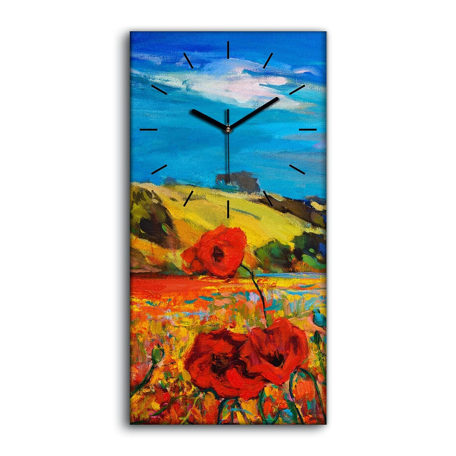 Horloge sur Toile Fleurs Ciel Nuages 30x60cm pour Salon Chambre