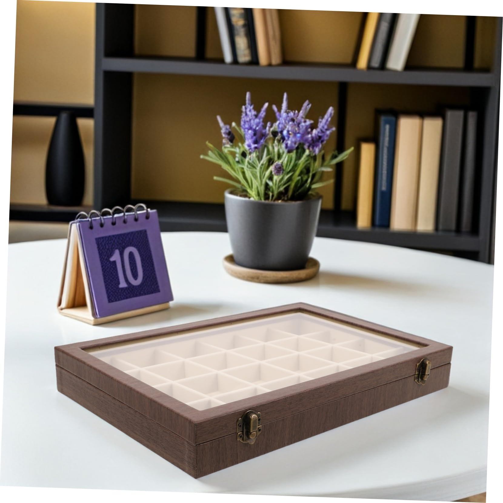 VALICLUD Vintage Wooden Jewelry Box with Velvet Lined Compartments And Glass Compartment Organizer for Necklaces Bracelets Rings Soft Velvet Protection And Compact Travel Design