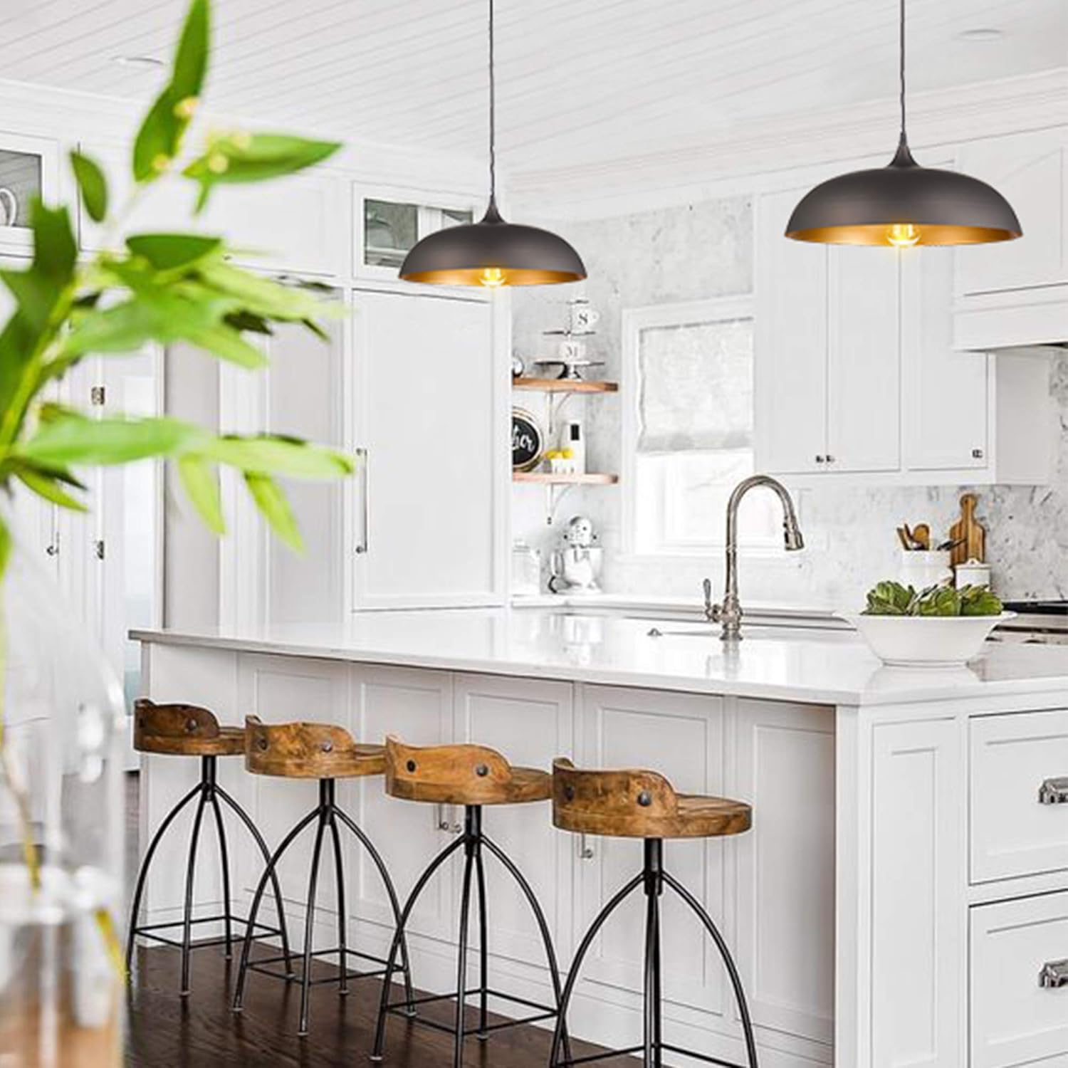 Emliviar Industrial Pendant Lighting, 17" Vintage Farmhouse Metal Hanging Light Fixture, Oil Rubbed Bronze, 1901L ORB - - 