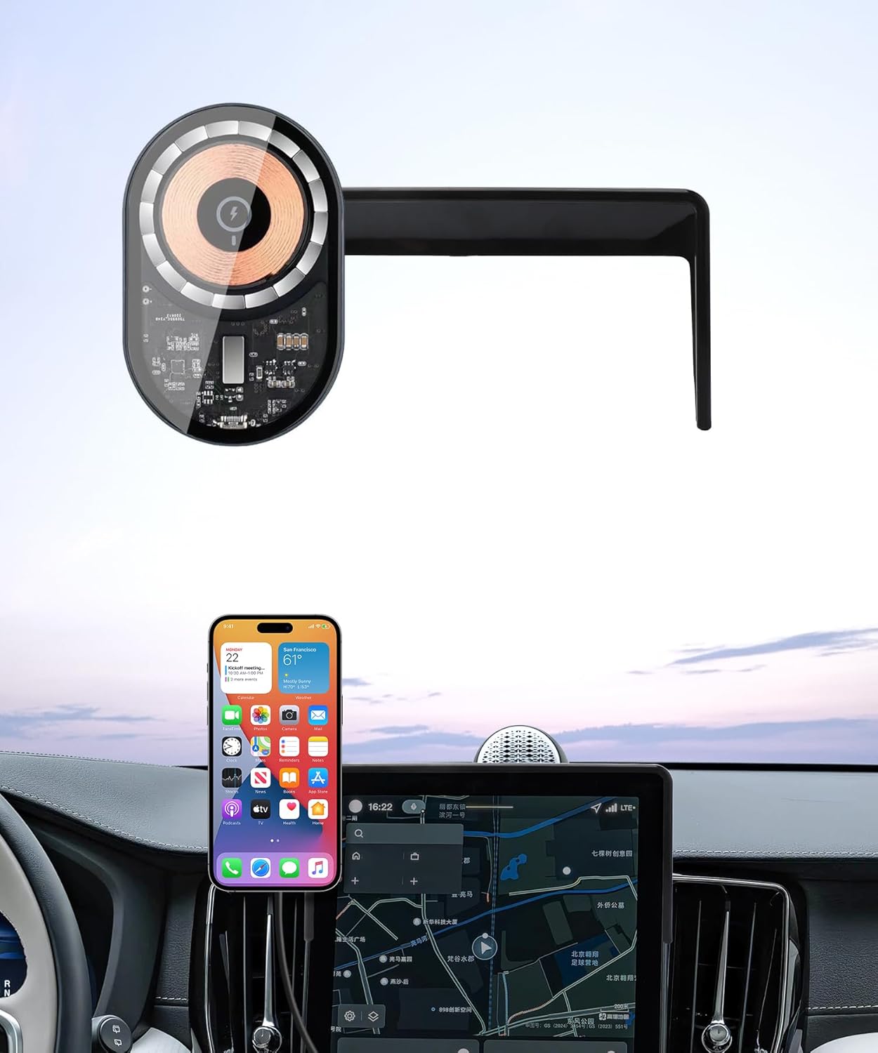 Wireless Charging car Phone Holder for Volvo XC60/XC90 2025-2026 Accessories 11.2-inch Screen Fixed Clip,360° Rotation car Phone Mount Compatible with MagSafe, Don't Affect Air Vent