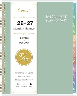 2026-2027 Monthly Planner - Monthly Planner 26-27, JUL. 2026 - DEC. 2027 | 9" x 11", Tabs & Note Pages, Spiral Binding, Thick Paper, Back Pocket