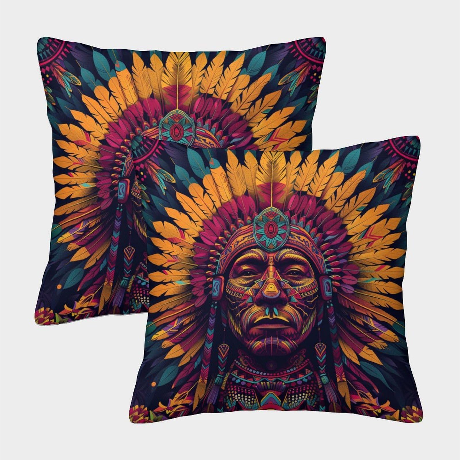 kaiyun 2 Pack Native American Leader Pillow Case Home Decoration Sofa Cushion Cover 40x40cm