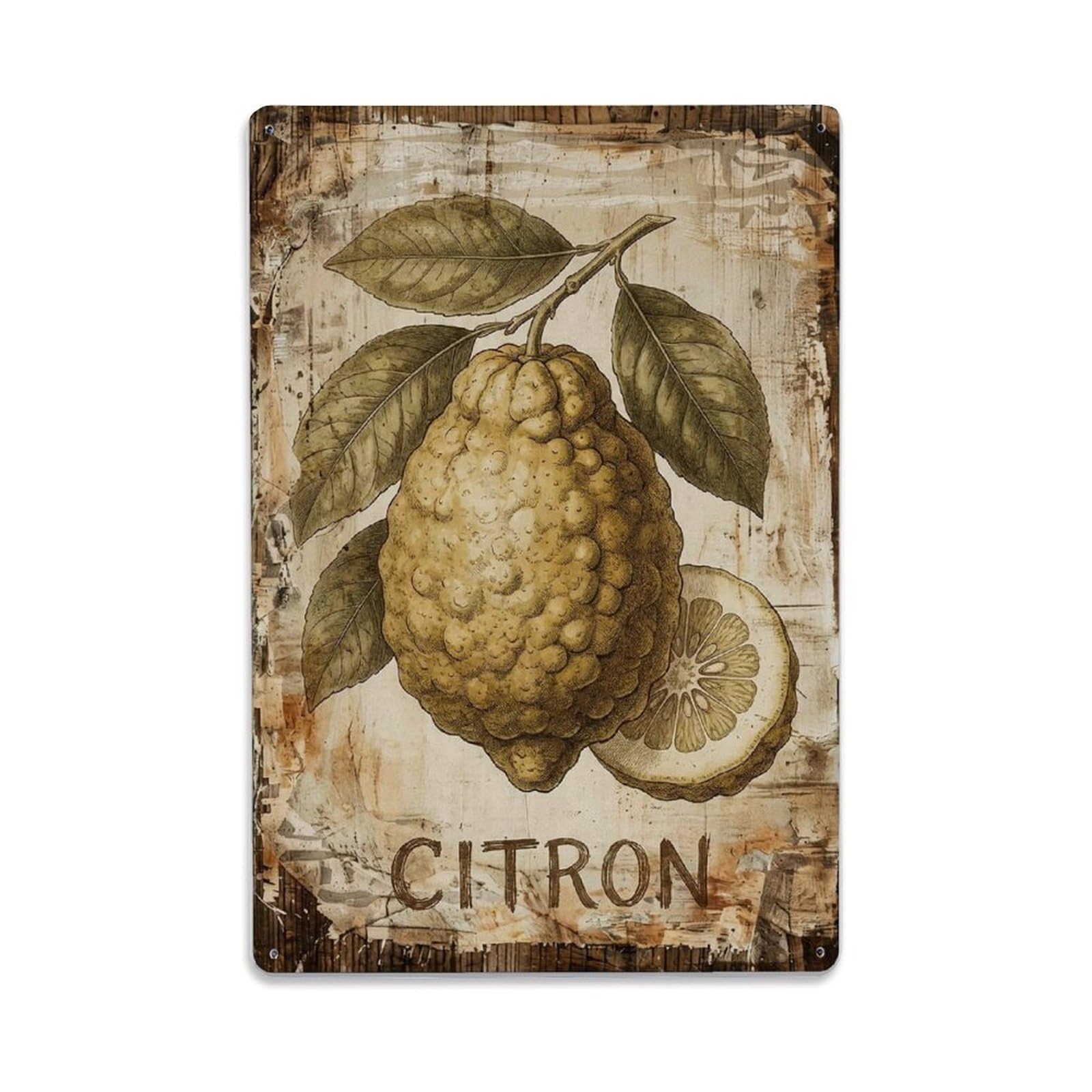 Citron Large Citrus Vintage Metal Tin Sign Plaque Wall Decor for Cafe, Club, Garden Metal Poster 8x12Inch