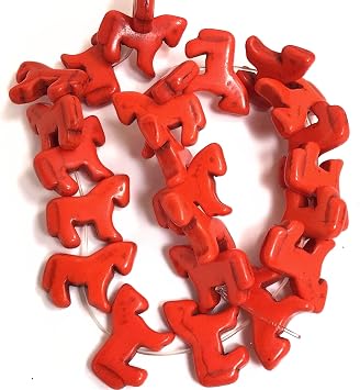 11 Colors Turquoise Zuni Horse Bead, Zuni Fetish Wild Western Focal Horse Charm, Horse Jewelry Carved Animal Gemstones Beads 24pcs 23x12mm Orange