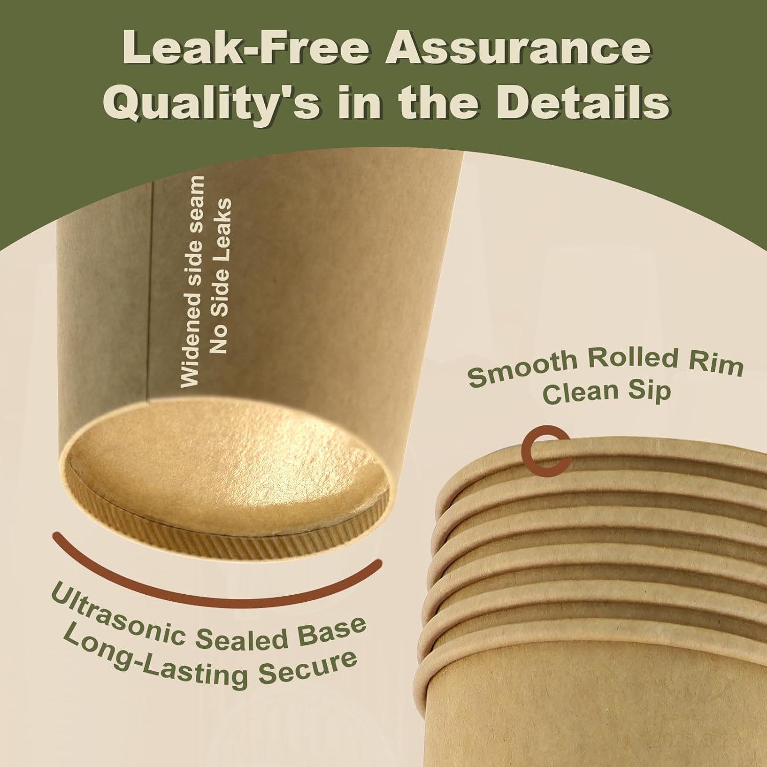 8 oz 200 Pack Disposable Coffee Cups, Bulk Brown Disposable Paper Cups, Coffee Cups for Hot Tea, Chocolate and Cold Drinks - Image 4