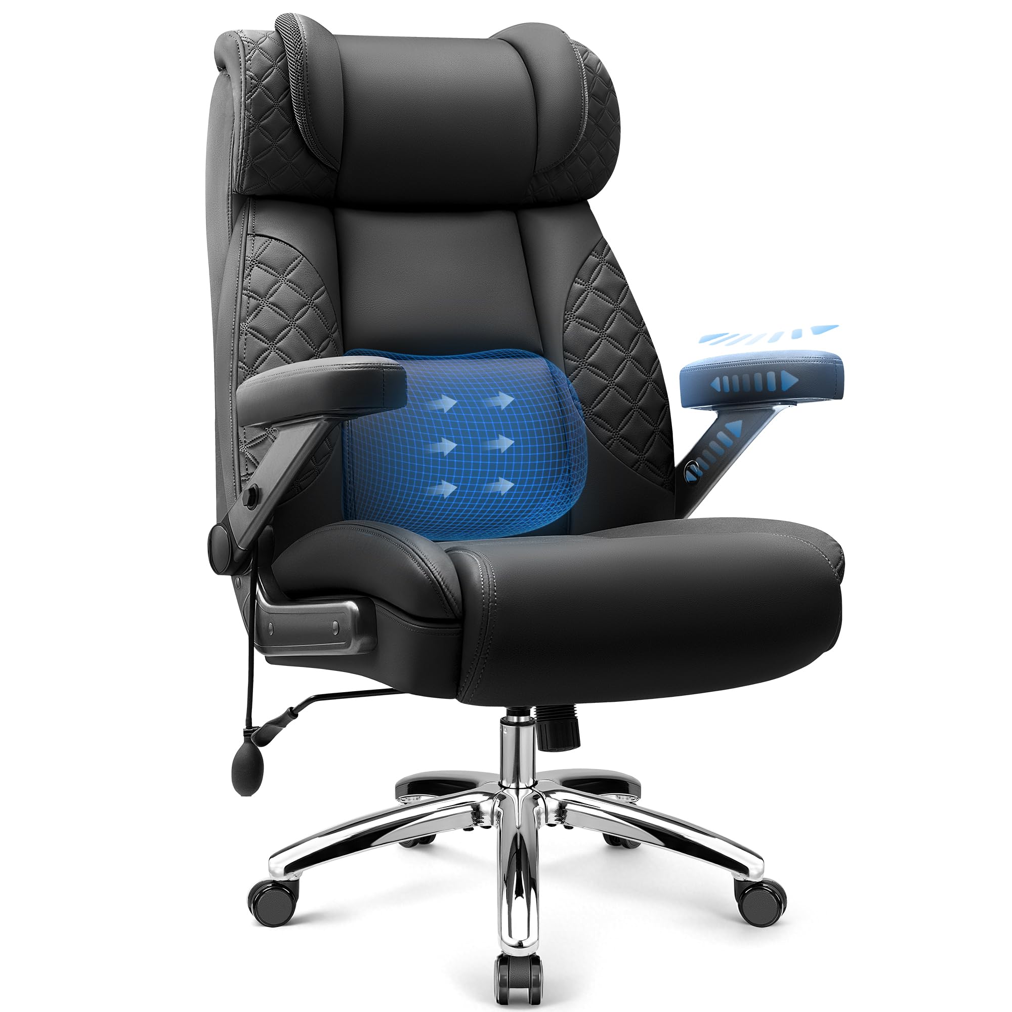 big and tall office chair, desk computer chair for heavy people, oversized executive gaming chair, extra wide 500lbs ergonomic comfy office chair with adjustable lumbar support & 5d flip arms