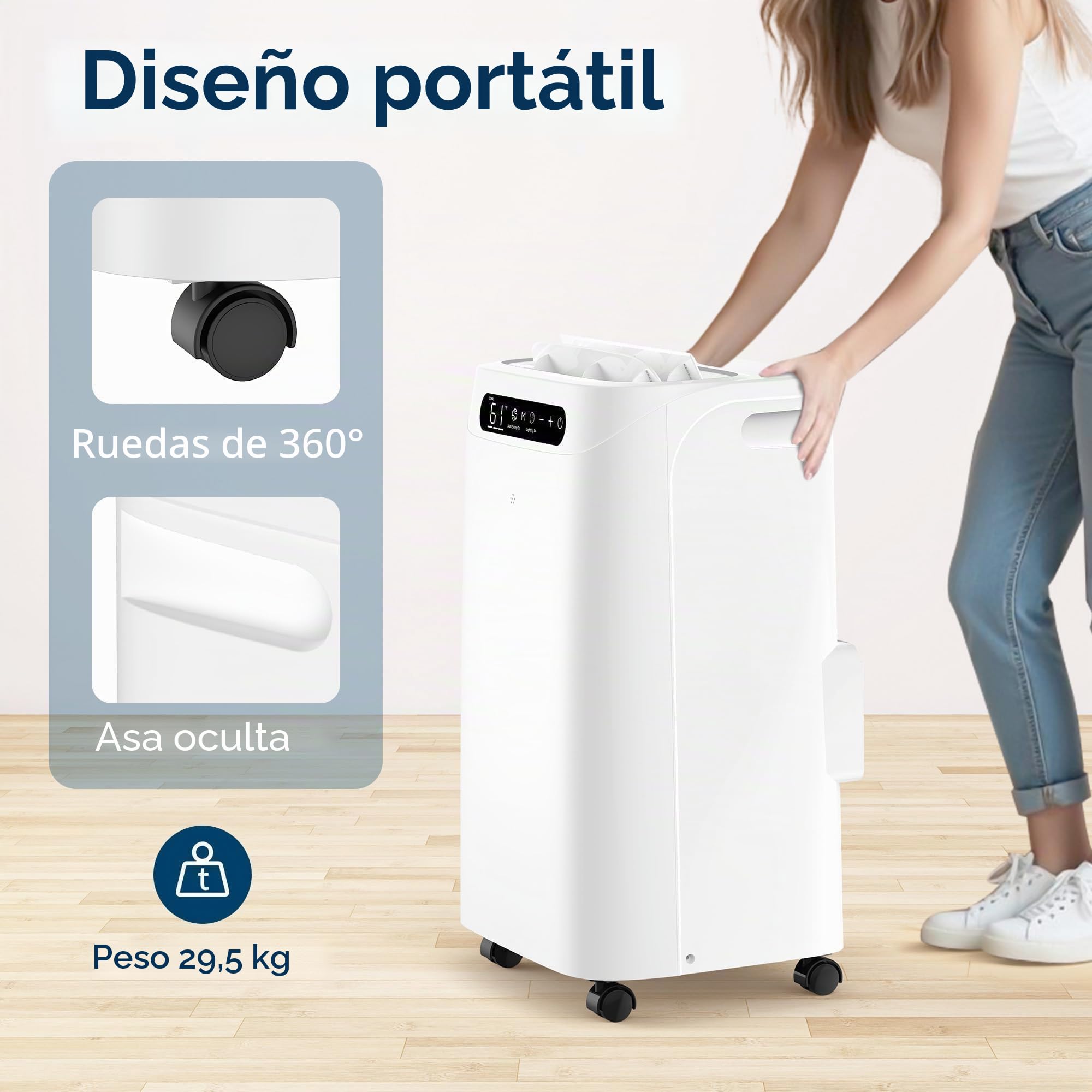 Aire acondicionado portátil de 14000 BTU, refresca hasta 700 pies cuadrados, unidad de CA portátil con control remoto, refrigeración 4 en 1, ventilador, deshumidificación, modo de sueño y kits de