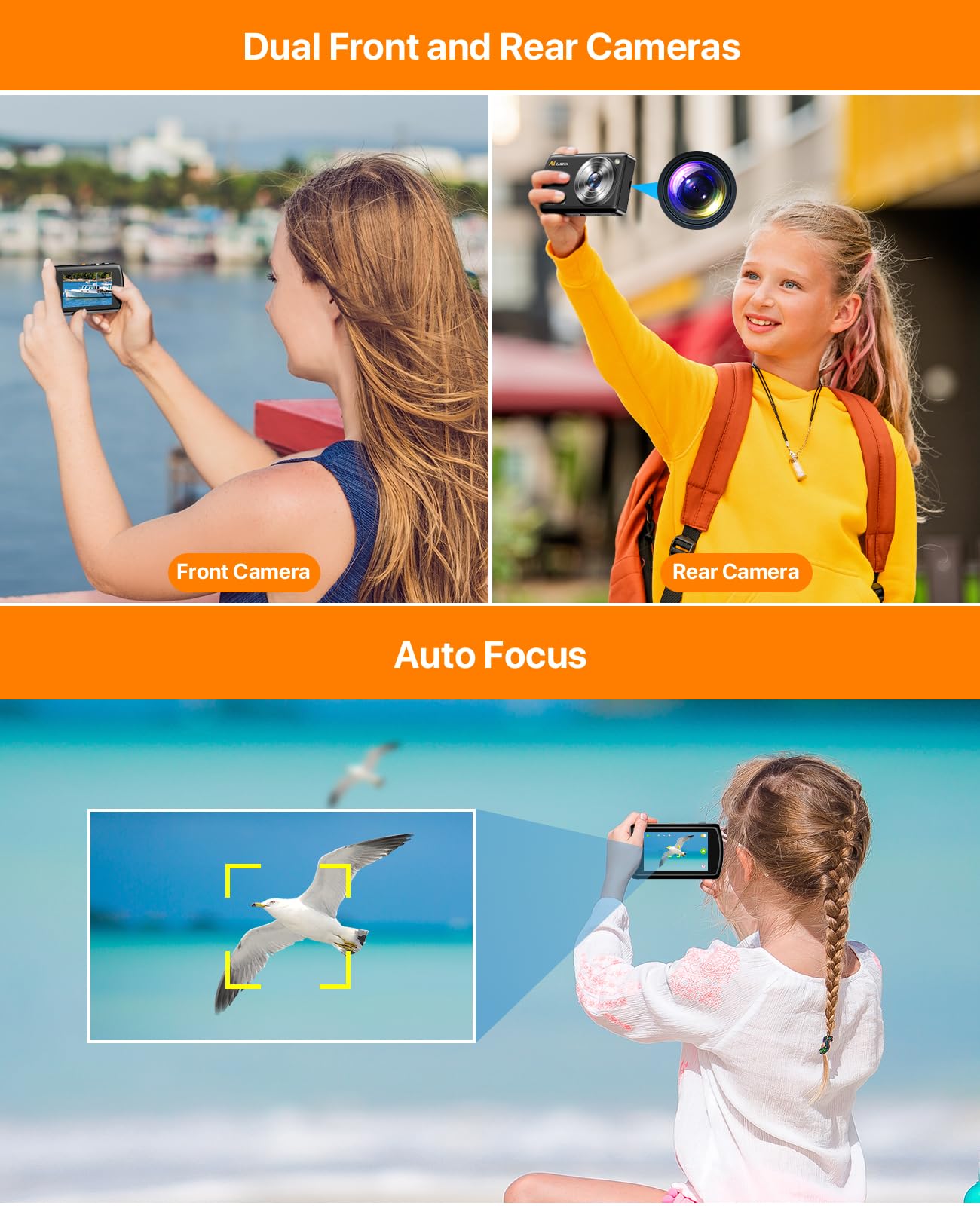 AI Smart Digitalkamera mit WiFi, Autofokus Digital Camera Kamera Fotokamera Kinderkamera mit IPS Touchscreen, Fotoapparat Digitalkamera mit 32GB SD Karte für Kinder, Jugendliche, Erwachsene