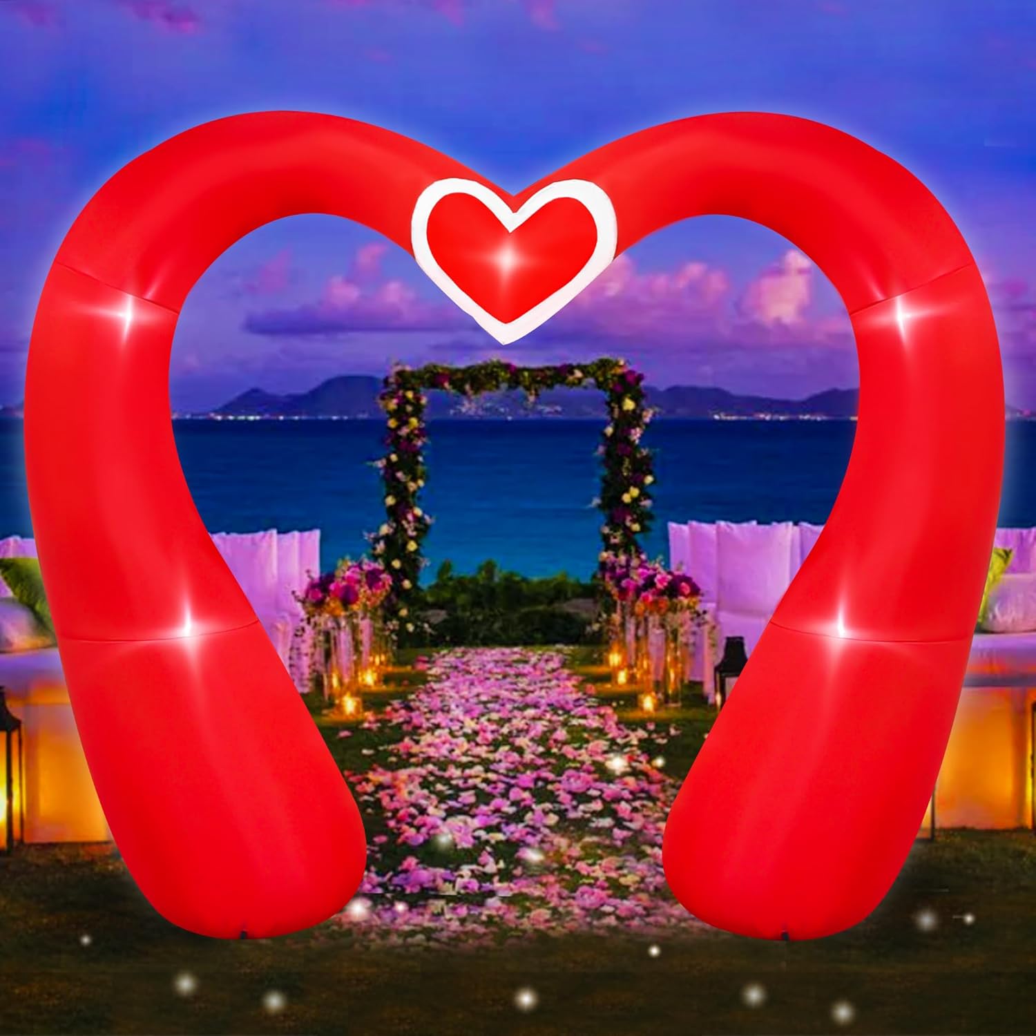 SEASONBLOW 10 FT Valentine's Day Inflatable Archway Decorations, LED Light Up Giant Blow Up Heart Arch for Wedding Anniversary Party Yard Garden Lawn Indoor Outdoor Decor