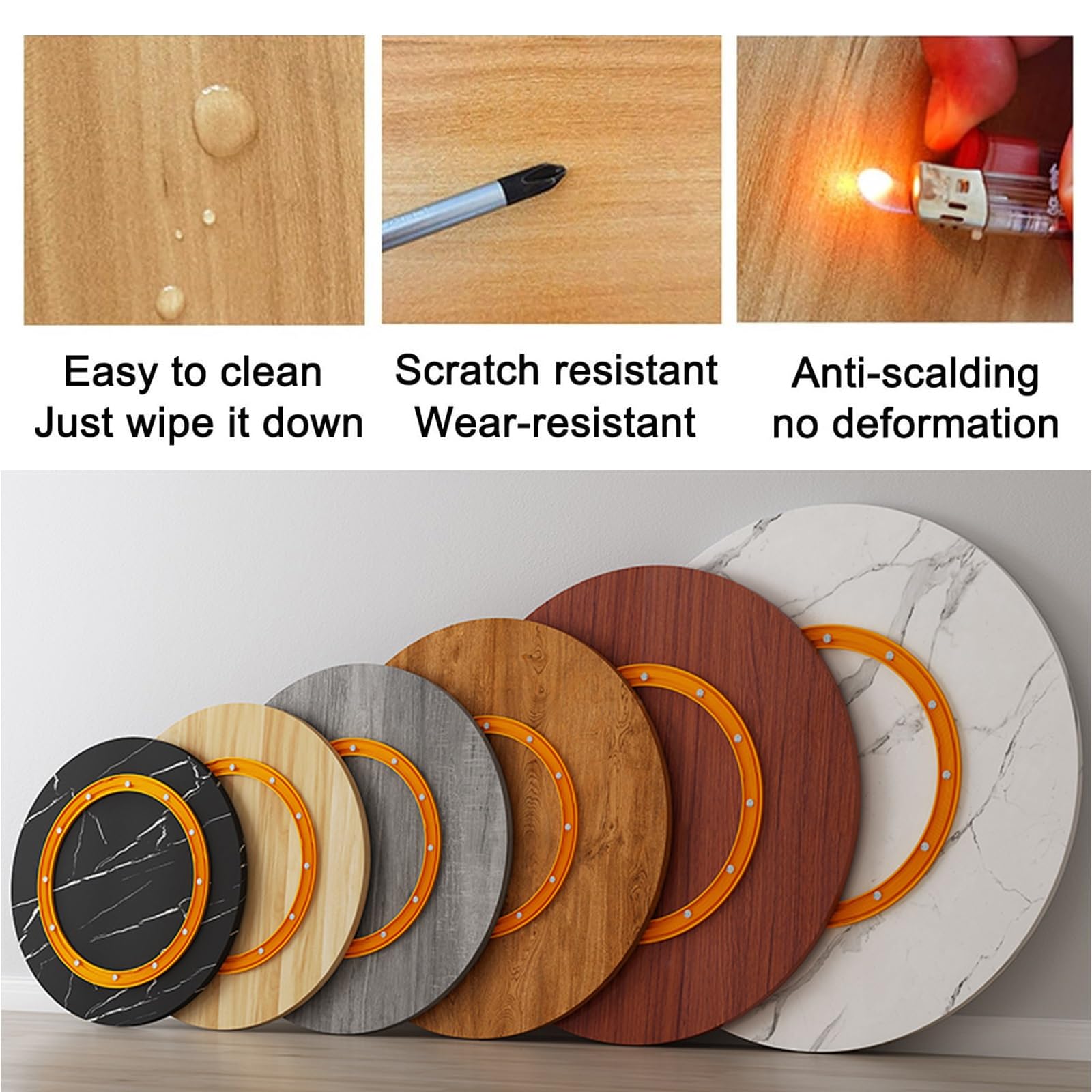 16 18 20 22'' Wood Lazy Susan Rotating Turntable Organizer, 24 26 28 30 32 34 36 38'' Non Skid Kitchen Tray for Cabinet, Pantry, Countertop Round charcuterie Board(White Stone Pattern,58cm/22inch)