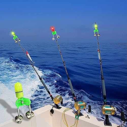 Miniatura 2 de OHOH LED noche caña de pescar mordedura cebo alarma luz con campanas gemelas anillo indicador de alarma de mordedura de pesca en caña de pescar 10