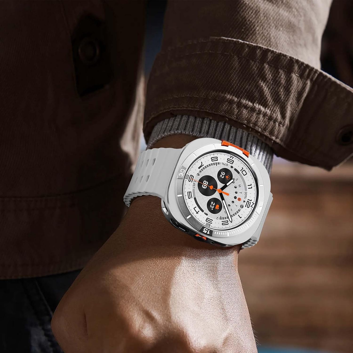 Metal Cover Compatible with Samsung Galaxy Watch Ultra Case 2025/2024, 2 in 1 Protective Rugged Bumper with Back Frame for Galaxy Watch 47mm (Silver/White)