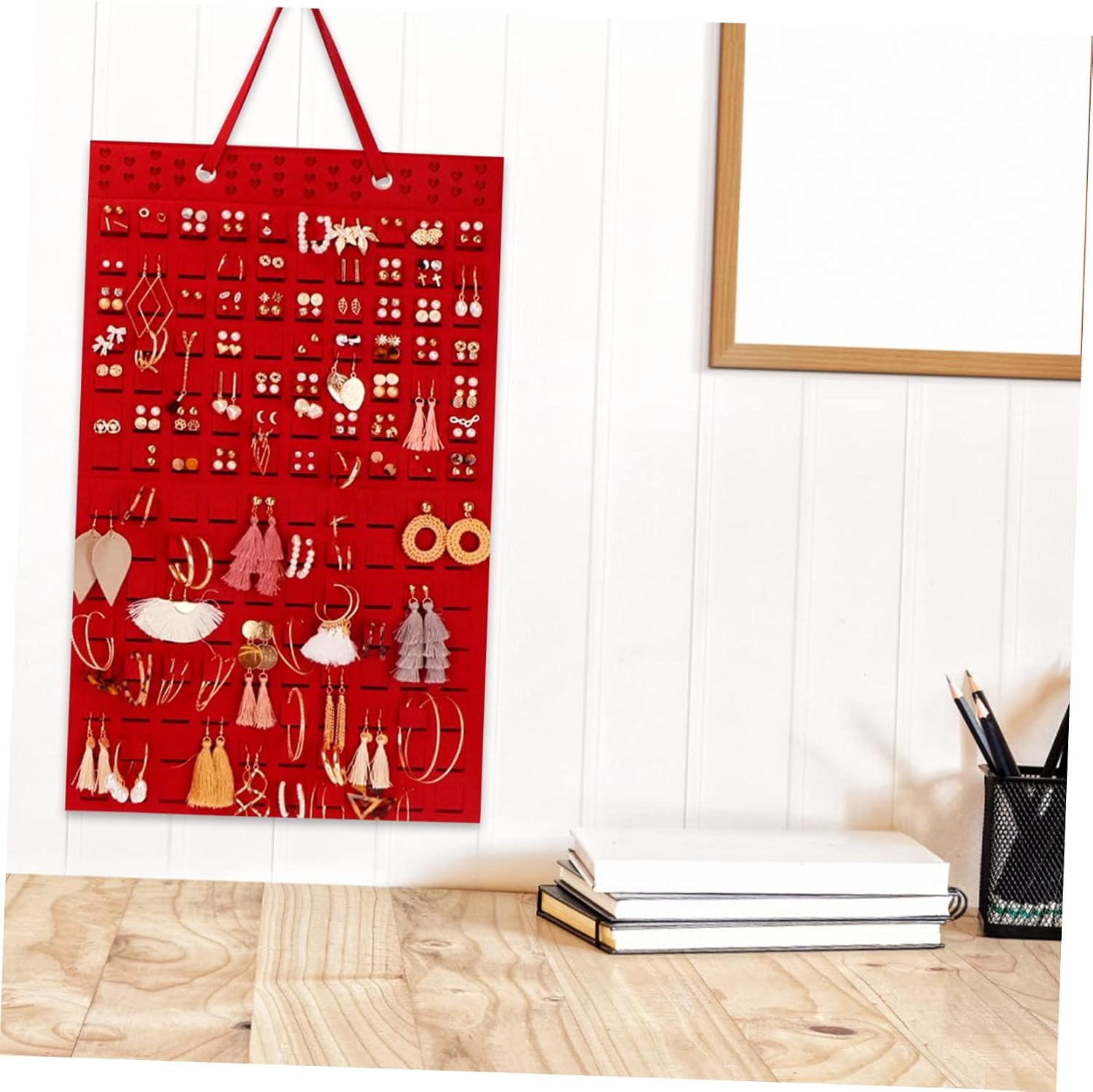 5pcs Felt Jewelry Hanging Bag Wall Mounted Earring Organizer Earinging Holder Hanging Organizer Necklace Hanger Pocket Organizer Pouch Home Wall Decor Hair Accessories Grocery Bag/4912