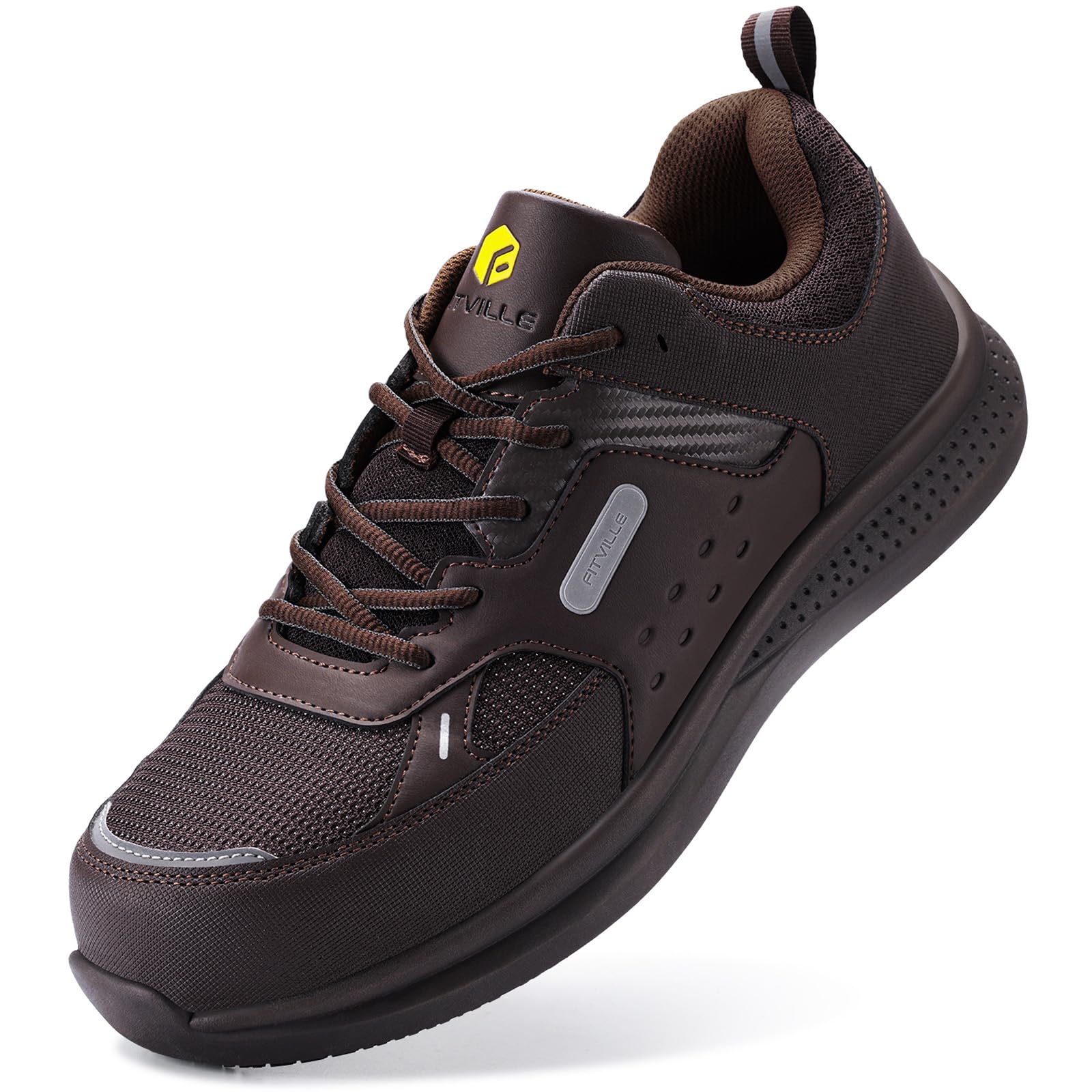 FitVille Extra Wide Steel Toe Shoes for Men Wide Water Resistant Leather Composite Toe Work Shoes for Men Slip Resistant