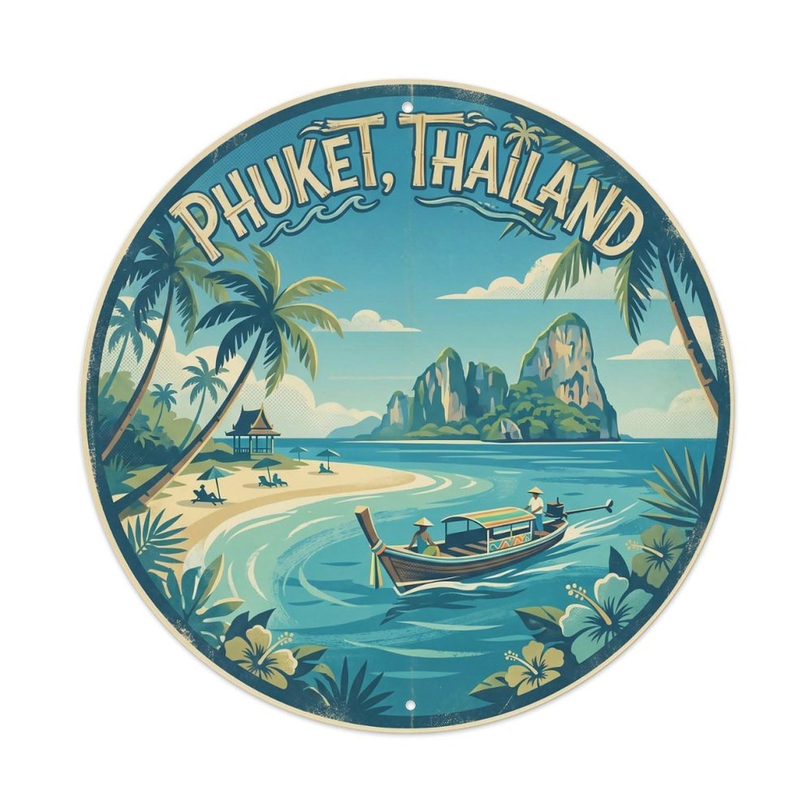 Odgynaw 8X8inch(20X20cm) Phuket Phi Island Tropical Coastal Journey Metal Tin Sign