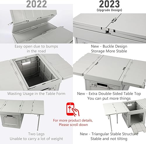 Miniatura 6 de Zeuku Caja de almacenamiento plegable de plástico, caja de almacenamiento multifuncional con asas, mesa de campamento portátil con compartimento de