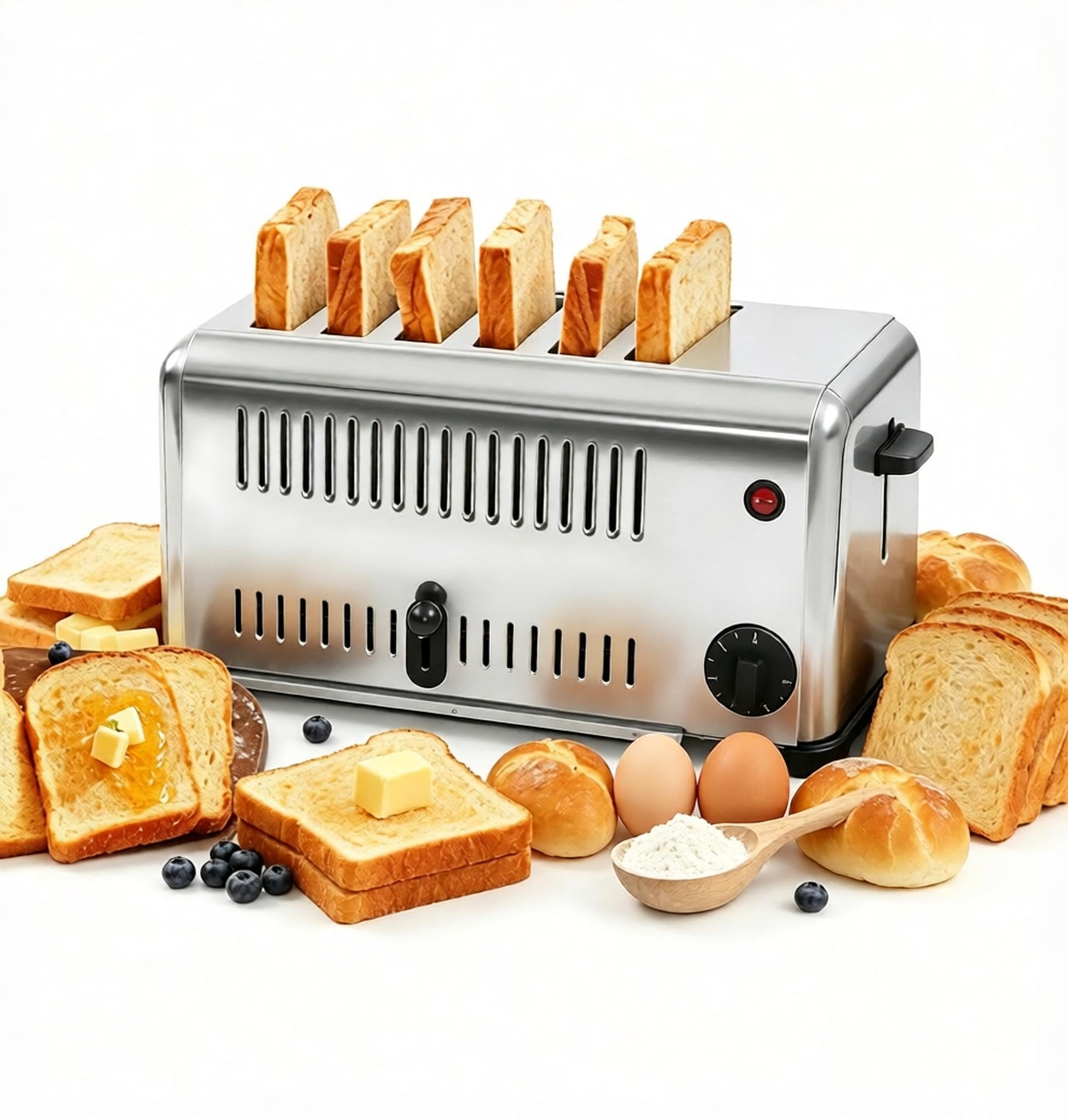 Tostapane A 6 Fette, Tostapane Commerciale Da 1680 W Con Timer Da 1 A 5 Minuti, 2 Modalità, Fessure Larghe, Acciaio Inossidabile, Macchina Elettrica Da Banco Per Pane E Pasticceria.