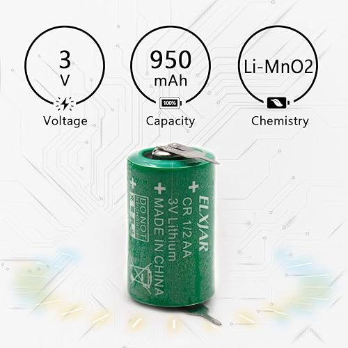 Miniatura 4 de Paquete de 2 baterías de litio CR1/2AA-SLF de 3 V, repuesto para VARTA CR 1/2 AA Series, con pestañas de 2 pines (0.394 in +)